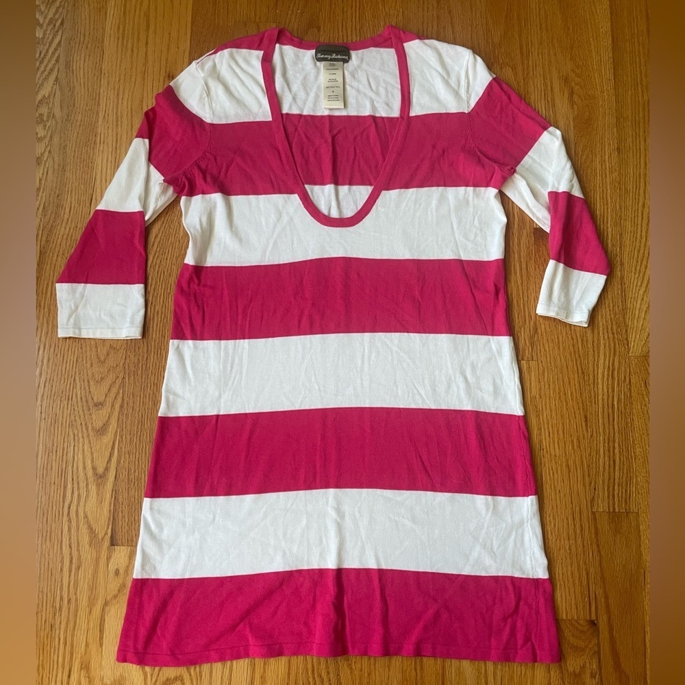 Tommy Bahama Lightweight Pink and White Striped Coverup Dress